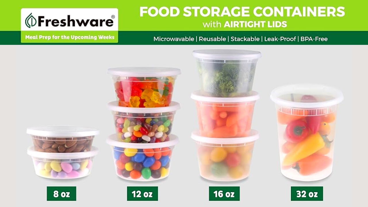 DuraHome Food Storage Containers with Lids 8oz, 16oz, 32oz Freezer