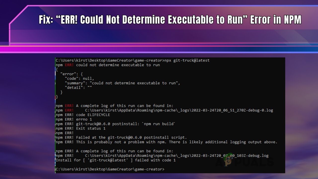 Fix “ERR! Could Not Determine Executable to Run” Error in NPM