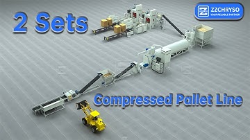 Two Sets Full Automatic Compressed Sawdust Pallets Press Making Machines Production Lines in 3D View