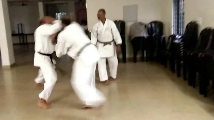 Karate training bout -- kumite, sparring, fight: S...