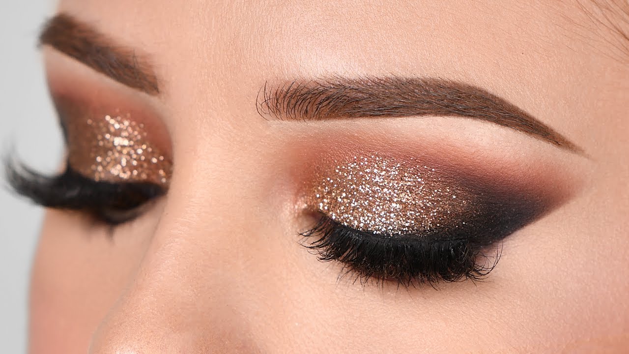 Gold Glitter Smokey Eye Makeup Tutorial