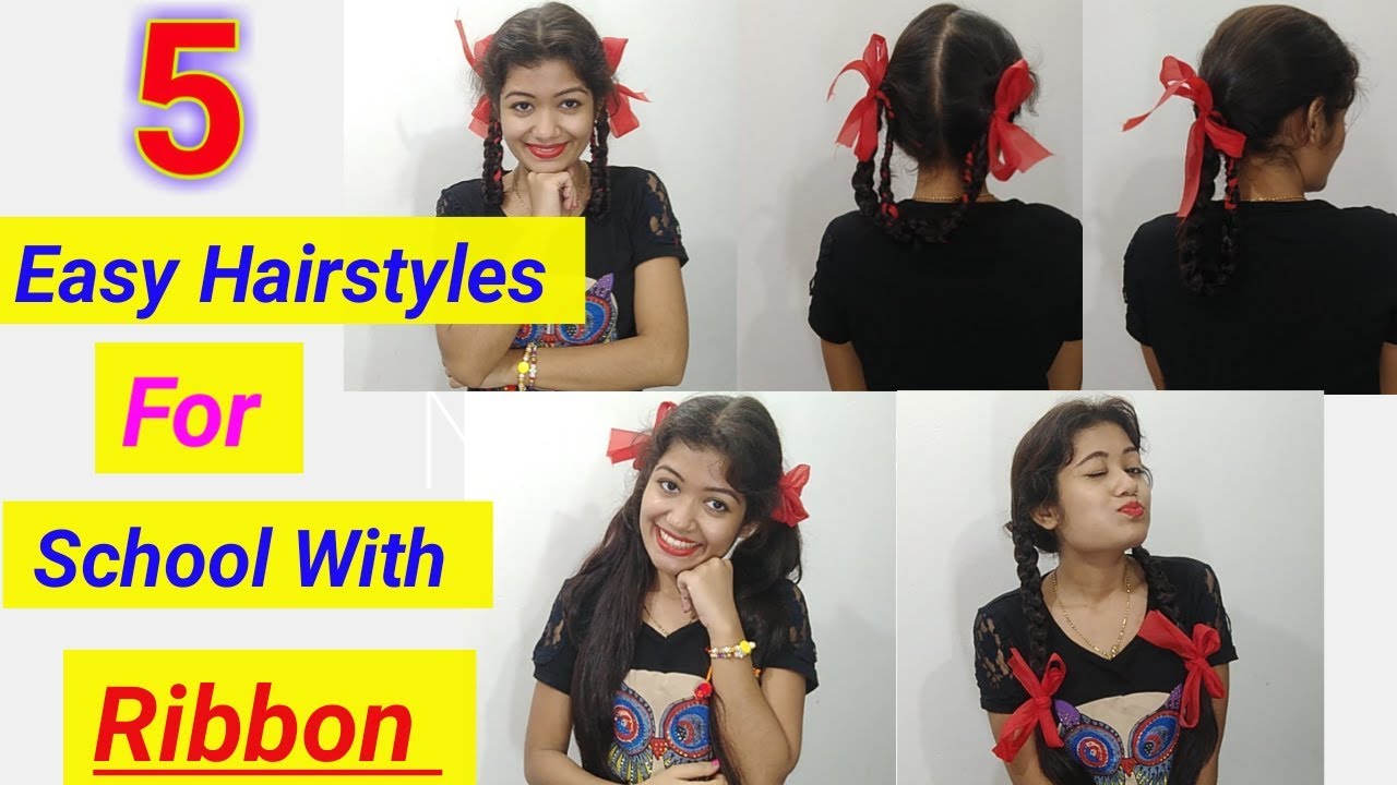 5 Easy Hairstyles For School With Ribbon Indian School Braid