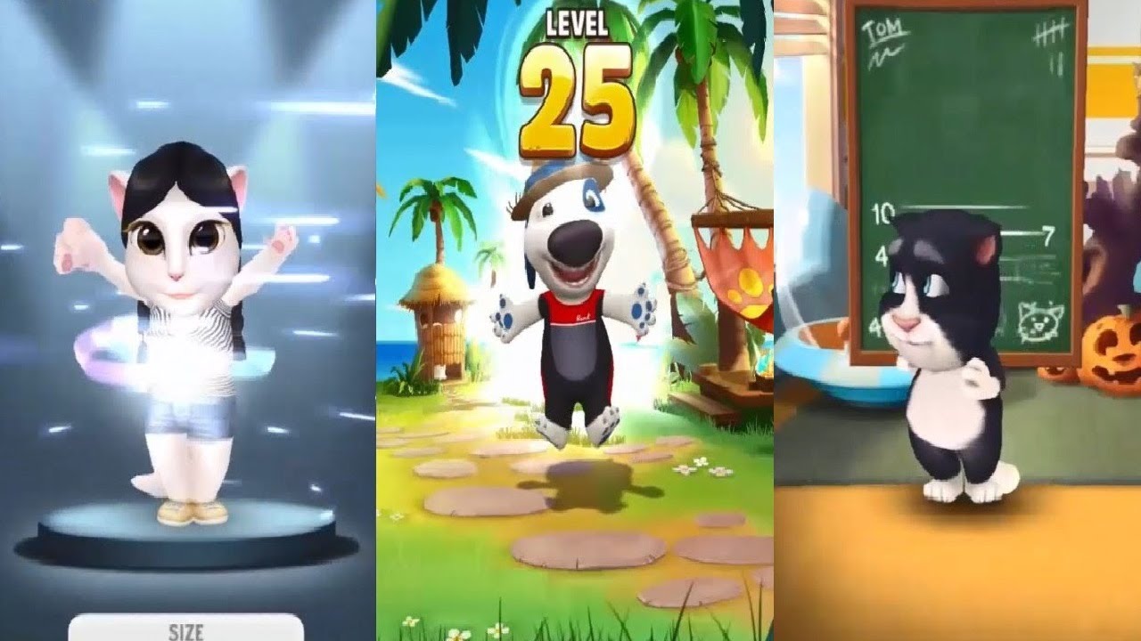 My Talking Angela LEVEL 20 VS My Talking Tom LEVEL 13 My Talking Hank LEVEL 25 Old version Gameplay