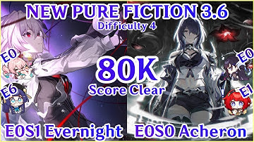 NEW Pure Fiction 3.6 – E0S1 Evernight x E0S0 Acheron 80K Score Clear | Honkai Star Rail