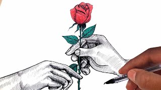 hand giving a rose drawing | Valentine's day Special drawing