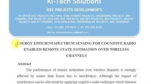 ENERGY EFFICIENT SPECTRUM SENSING FOR COGNITIVE RADIO ENABLED REMOTE STATE WIRELESS