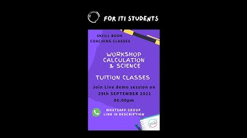 Workshop Calculation And Science Tuition Classes- Free Demo classes #WCS #ITI #Skillbook #iti