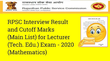 RPSC Interview Result and Cutoff Marks (Main List) for Lecturer Exam - 2020 (Mathematics). RPSC news