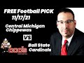 Free Football Pick Central Michigan Chippewas vs Ball State Cardinals, 11/17/2021 College Football