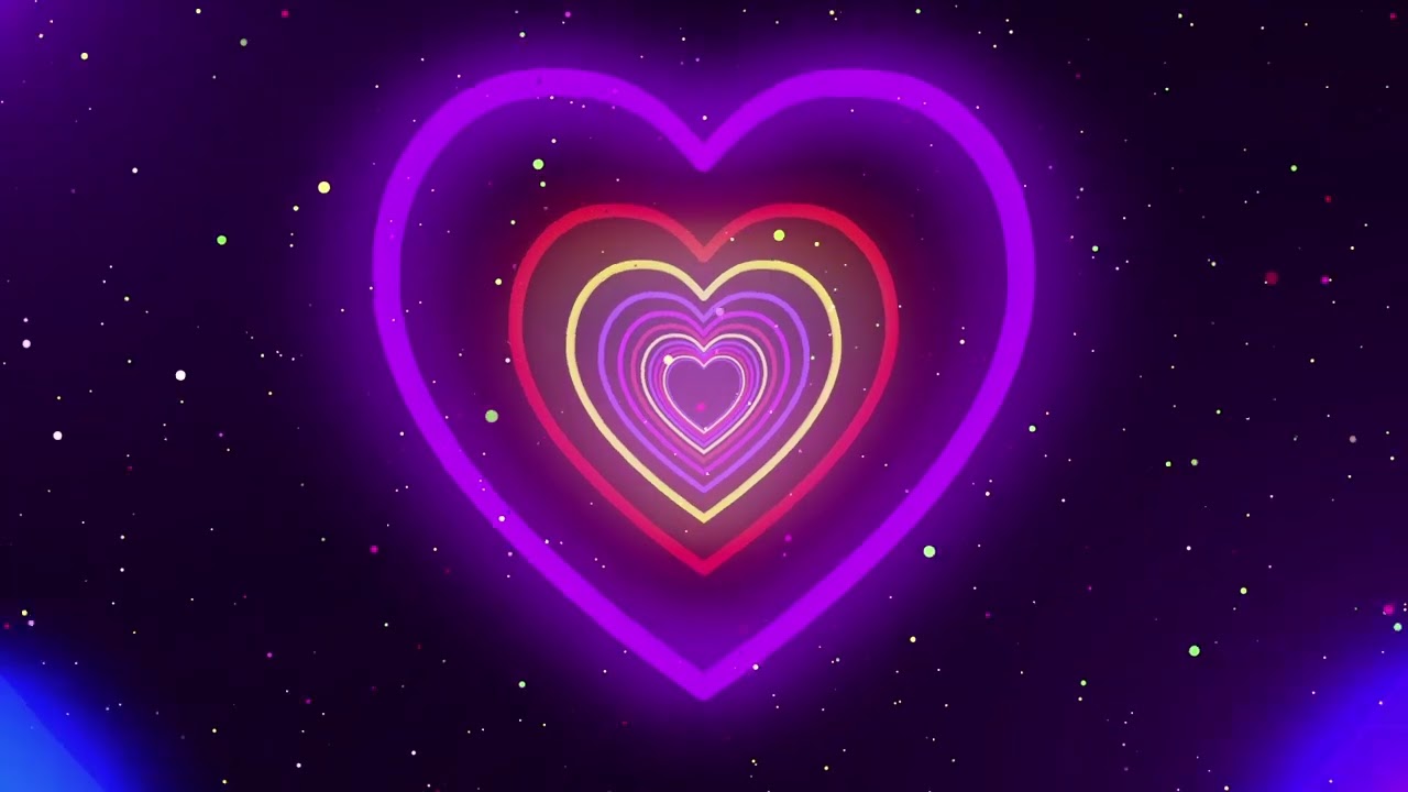 Neon Lights Love Heart Tunnel Particles Background 1 hour | 4k Background Disco Pink and Purple
