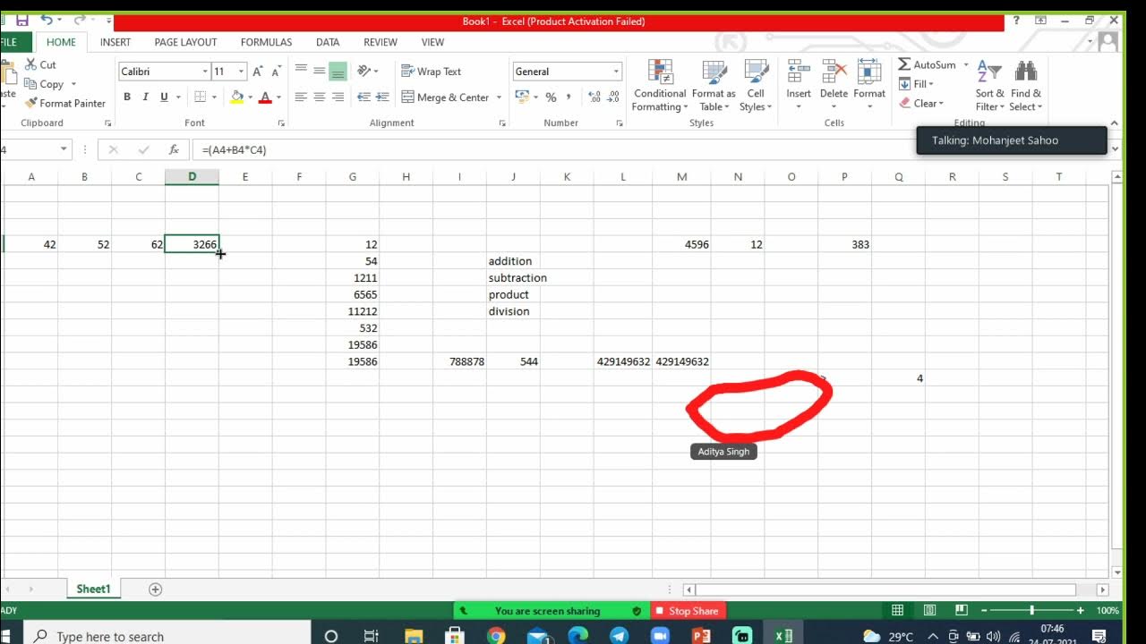 numerical formula and arithmetic operations in ms excel - YouTube