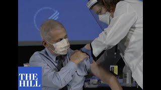 Dr. Fauci, HHS Secretary Azar get COVID-19 vaccinations at NIH event