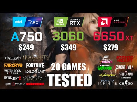 ARC A750 8GB vs RTX 3060 12GB vs RX 6650XT 8GB | R9 - 7950X3D | 1080p - 20 Games Tested