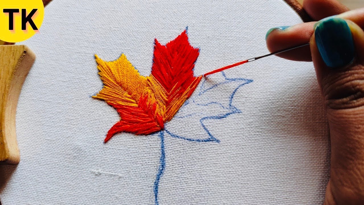 Easy Maple 🍁🍁🍁 Leaf Stitch Embroidery for beginners | Leaf Art - YouTube