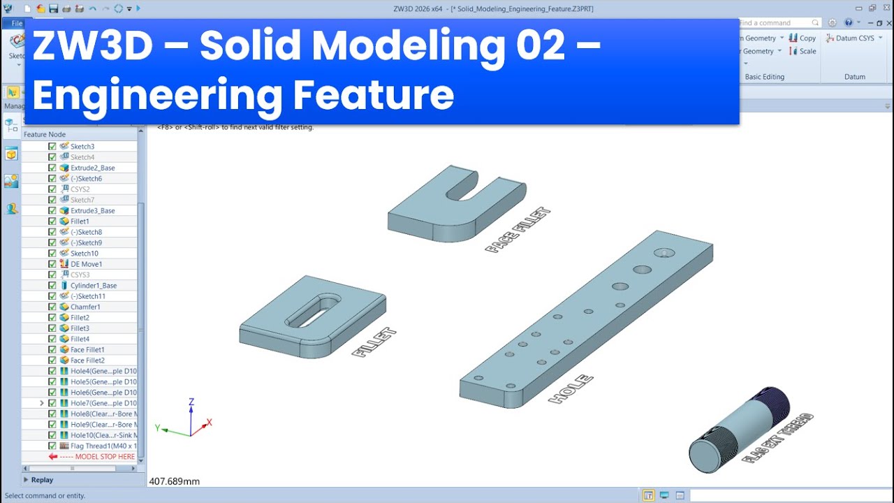 ZW3D - Solid Modeling 02 - Engineering Feature - YouTube