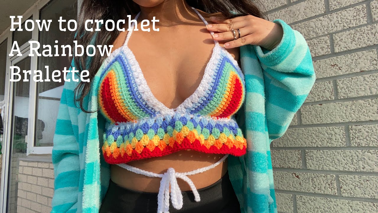 How to Crochet a Rainbow Top/ crochet rainbow bralette 