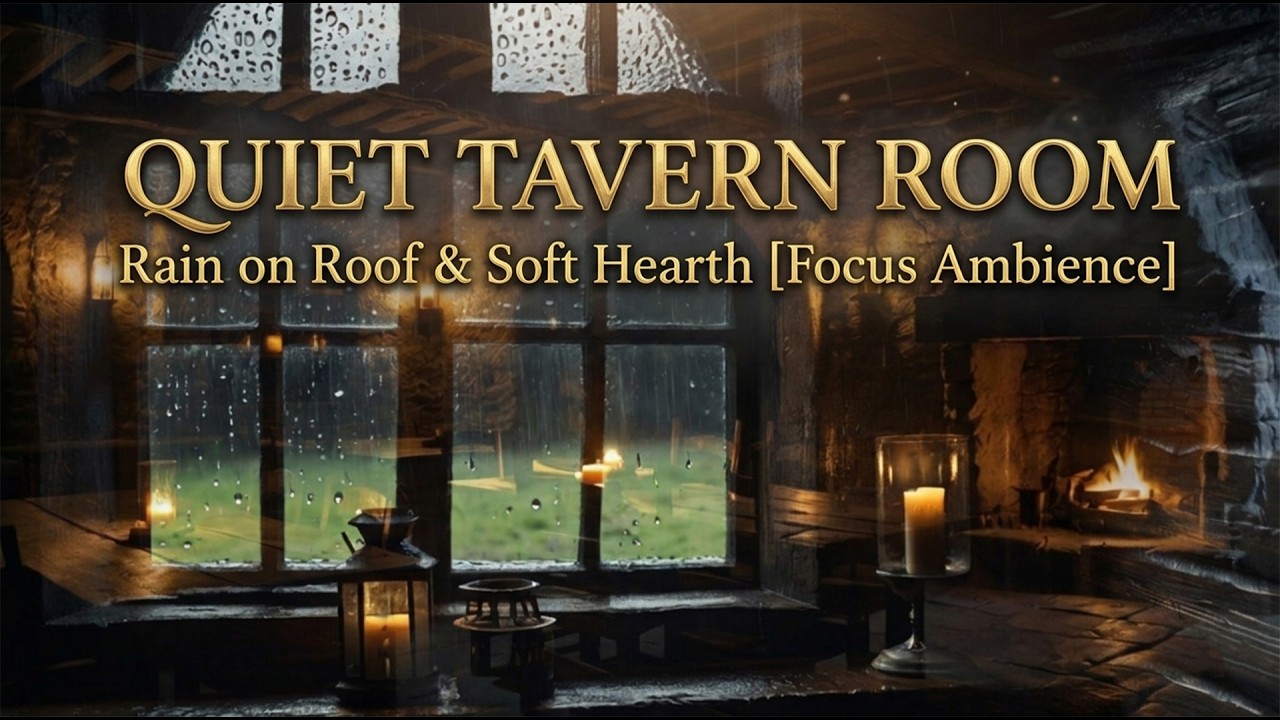 Quiet Tavern Room for Studying 📜 Rain on Roof & Soft Hearth, Focus Ambience