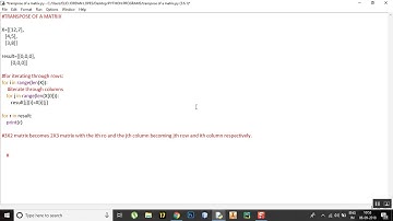 using lists in python||FINDING TRANSPOSE OF A MATRIX USING LISTS AND NESTED FOR LOOP IN PYTHON
