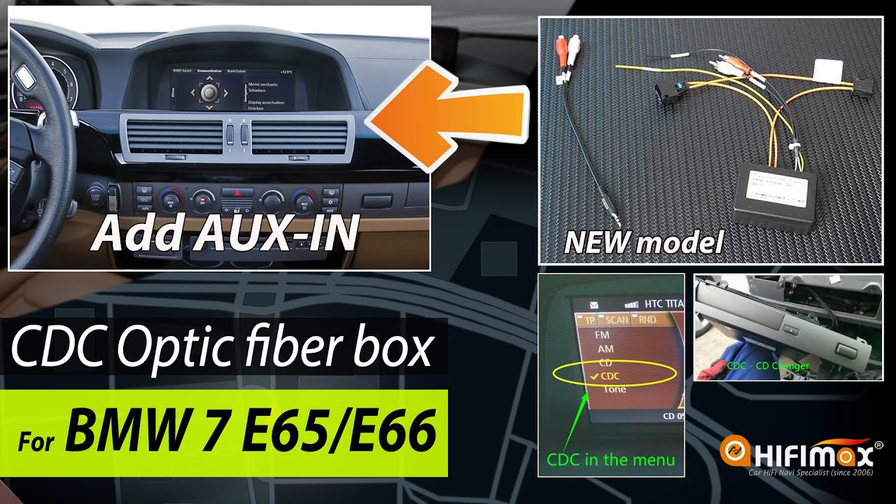 BMW 7 series E65 E66 CDC Simulate Optical Fiber Box add AUX-IN auxiliary  for E65 E66 solved no sound 