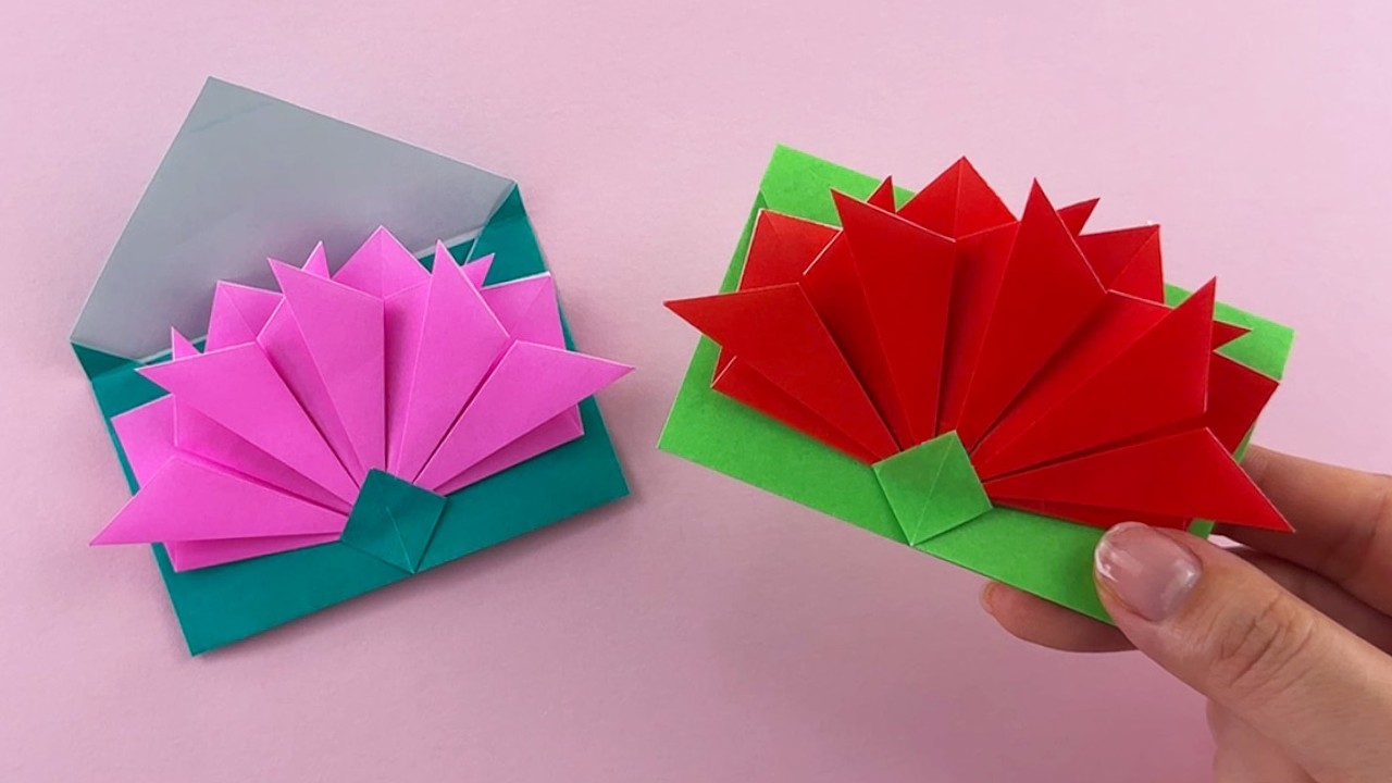 折り紙】可愛すぎる！カーネーション付き封筒の折り方🌸母の日