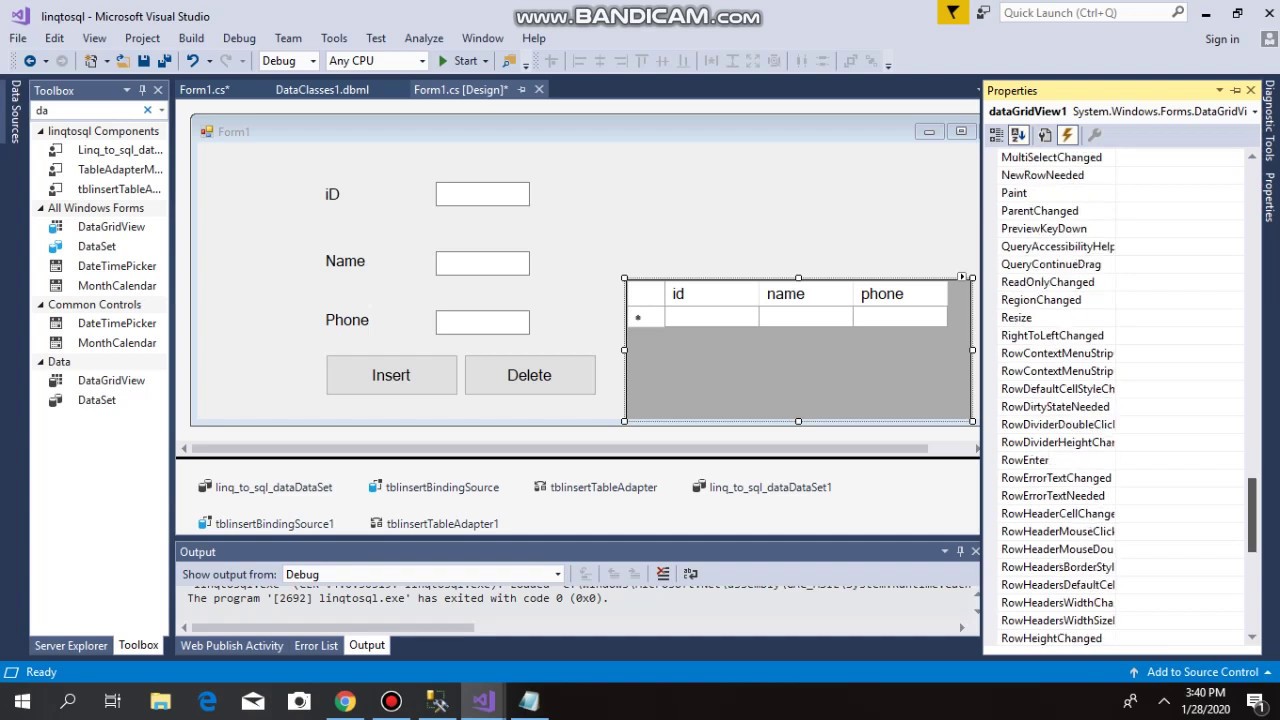 how we create delete method using Linq to sql dataclasses in vs 2017 ...