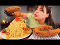 LARGE FRIED SAUSAGE & SPAGHETTI RECIPE 먹방 MUKBANG & ASMR キルバサ