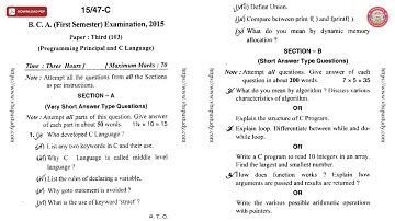 BCA 1ST SEM PROGRAMMING PRINCIPAL AND C LANGUAGE C 2015 | VBSPU