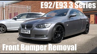 E92 BMW 3 Series Front Bumper Removal How To DIY 335i with HID Headlamp Washers Coupe 2007-2013