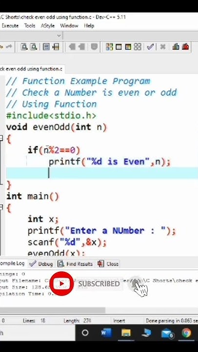 #71 Even Odd Program using Function in C | C Programming #shorts - YouTube