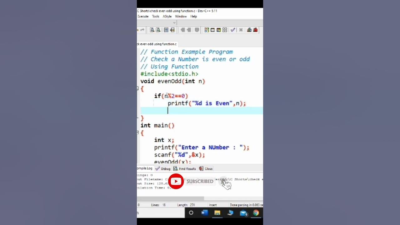 #71 Even Odd Program using Function in C | C Programming #shorts - YouTube