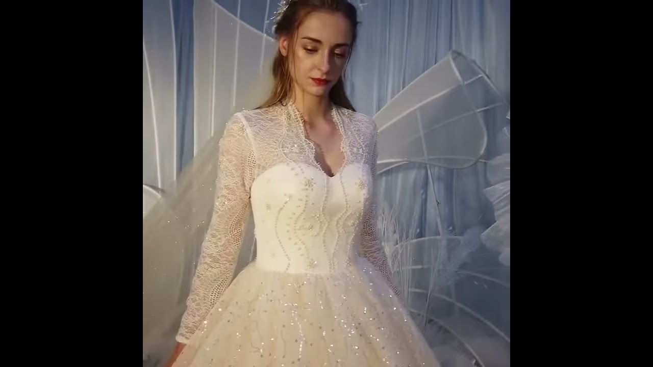 Chic Beautiful Champagne See Through Lace Wedding Dresses 2020