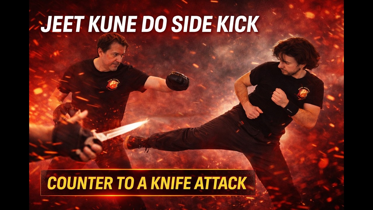 Джит Кун До 💥 ЗАЩИТА ОТ НОЖА – БОКОВОЙ УДАР ногой при отступлении