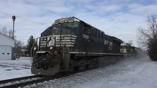 Loaded ethanol train 6A4 kicks up the snow at Milford,IN 12-30-2025