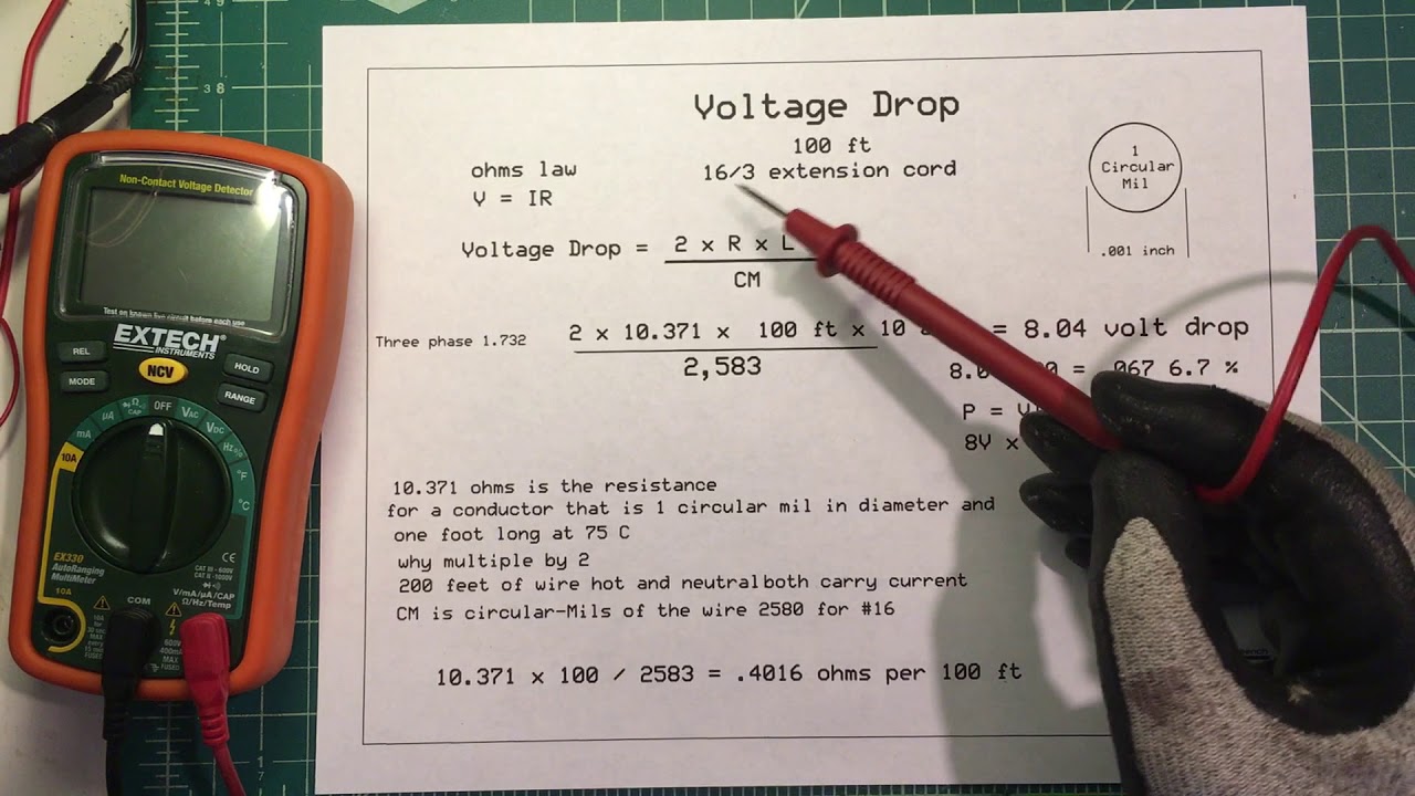 Voltage drop 16/3 extension cord - YouTube