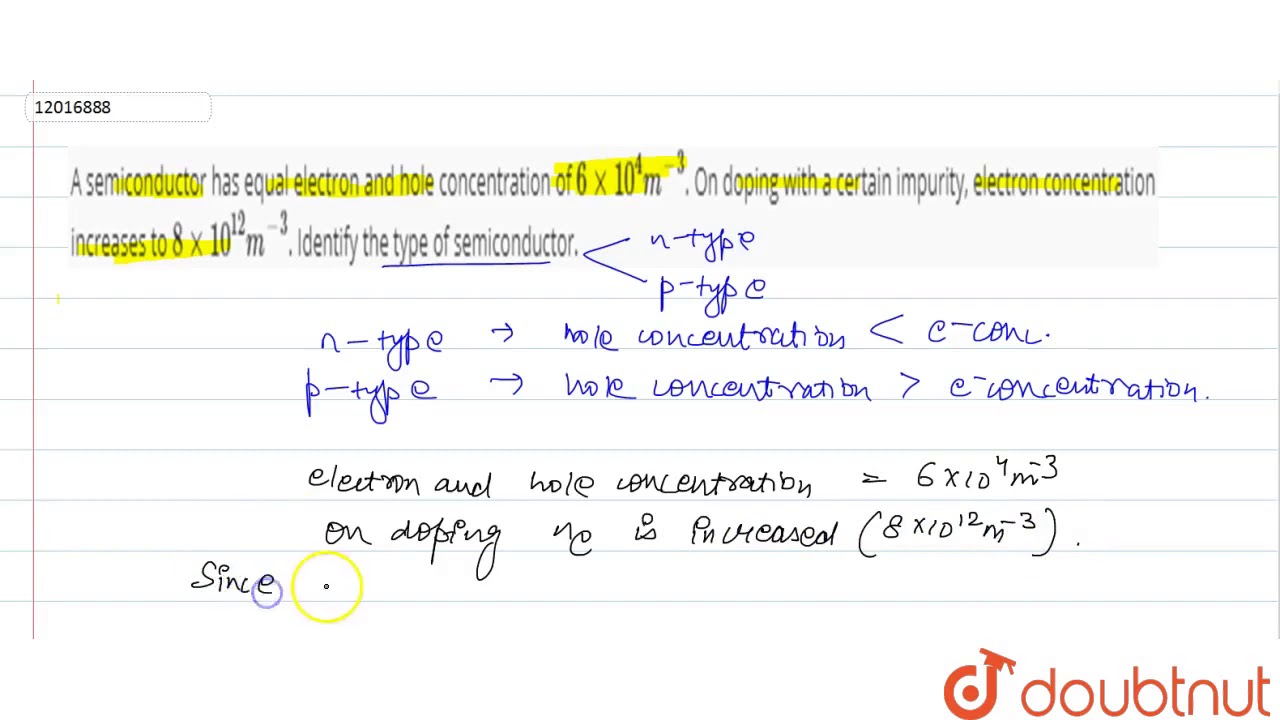 A semiconductor has equal electron and hole concentration