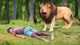 Lion Attack Man in Forest Lion Attack Hunter | Lion Attack Stories