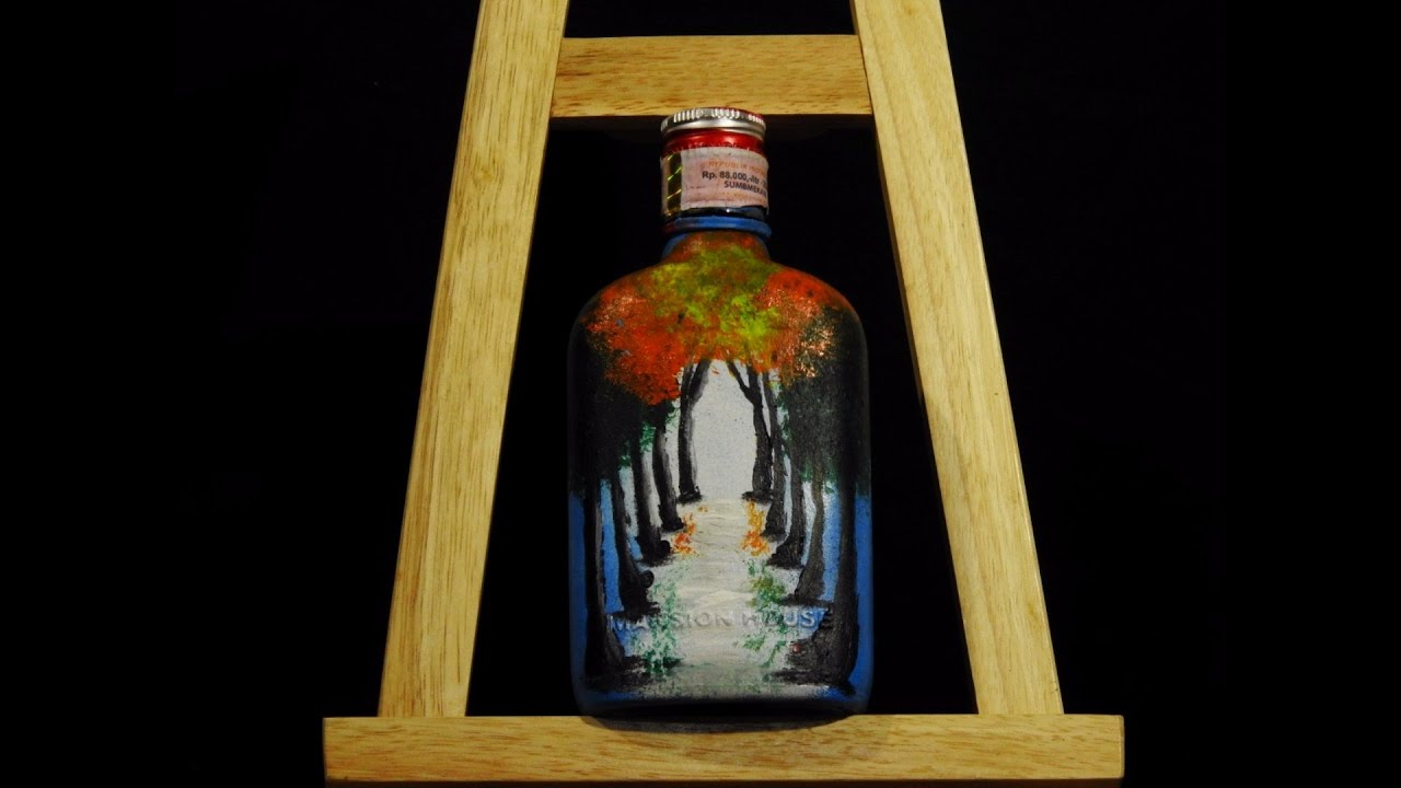  Cara  melukis  di botol  kaca  dengan cat acryliic Forest 