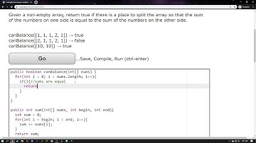 Java Coding Bat, Arrays 3, canBalance