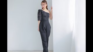 bcbgmaxazria メタリックジャンプスーツ パフスリーブワンショル ワンショルダーバルーンスリーブジャンプスーツ C80915BK