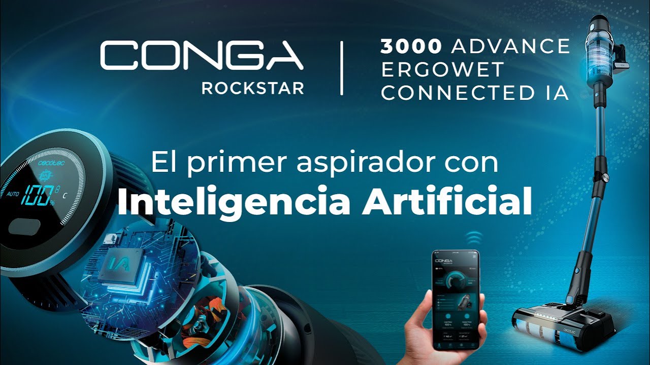 Aspirador escoba digital sin cable Conga RockStar 3000 Advance Ergowet  Connected IA 4 en 1 