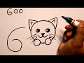 How to make a cute cat from 600 number  cat drawing tutorial very easy step by step  draw a cat