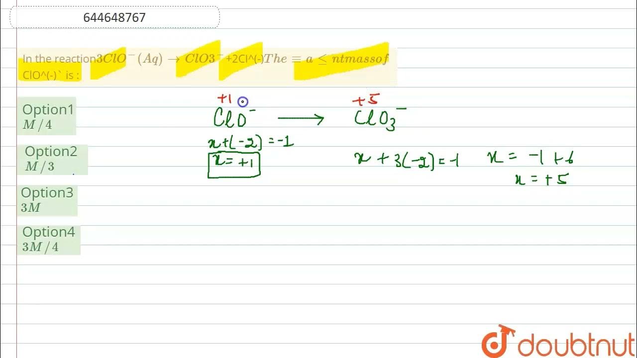 In The Reaction3ClO Aq to ClO3 2CI The Equivalent Mass Of in-the-reaction3clo-aq-to-clo3-2ci-the-equivalent-mass-of