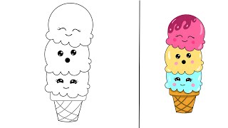 كيفية رسم ايس كريم || رسم بنات ||رسم سهل||تعليم الرسم للمبتدئين How to draw ice cream