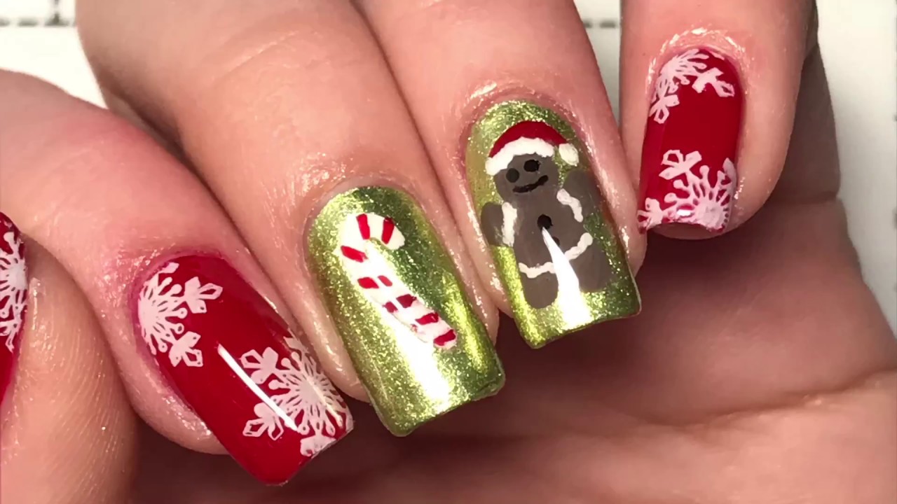 Simple Easy GingerBread Man Christmas Nail Art! YouTube