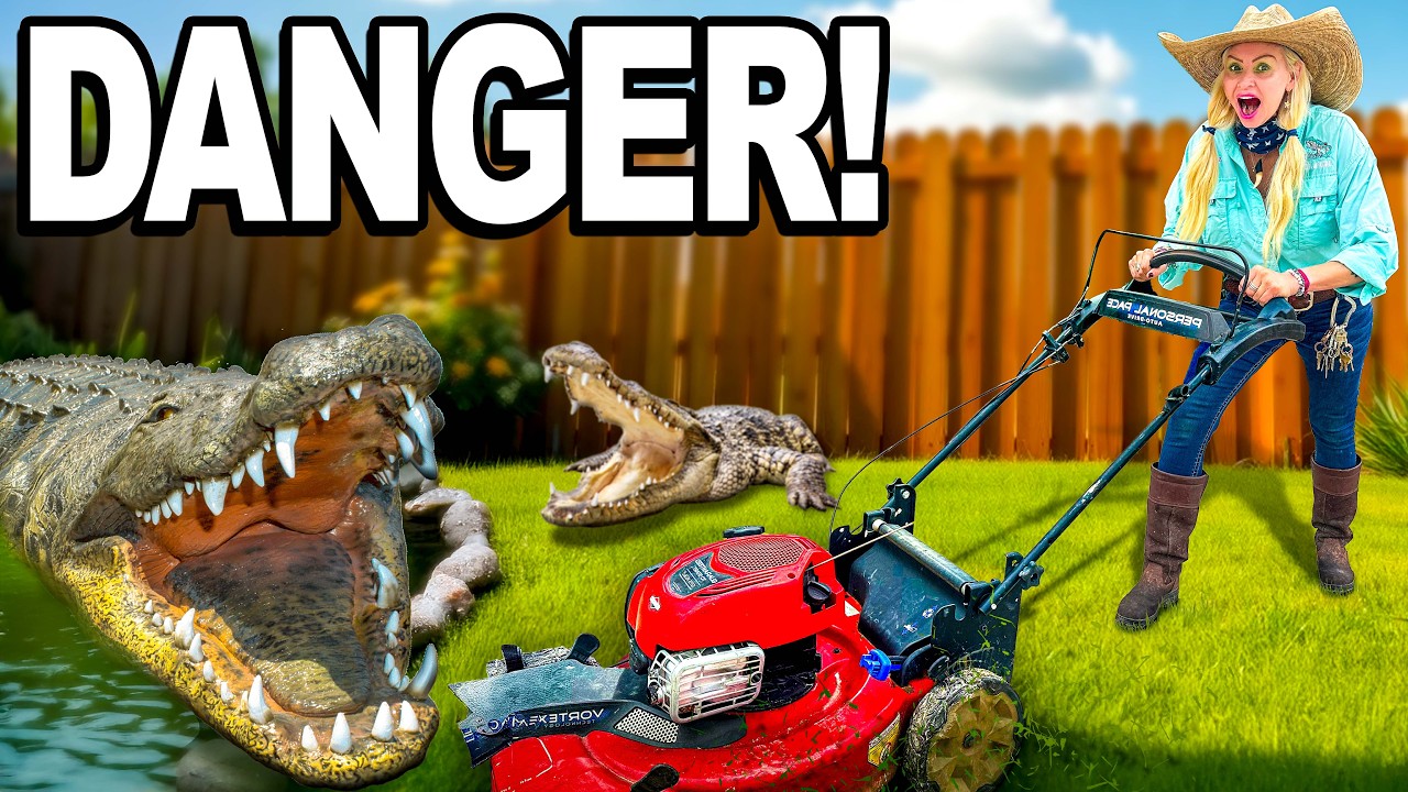 Cutting A Crocodile Infested Lawn!