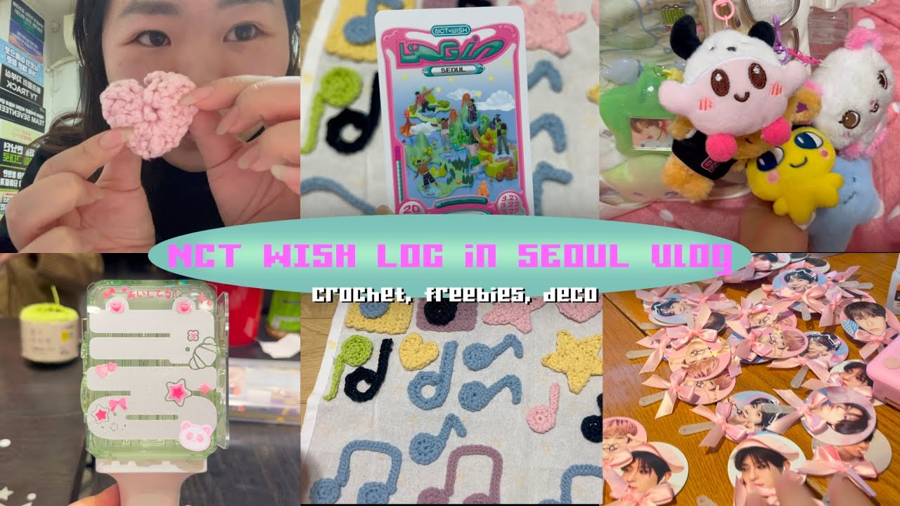 aprendi a crochetar pelo nct wish 😭 fazendo roupa, freebies e mais pra login seoul | daniela kang