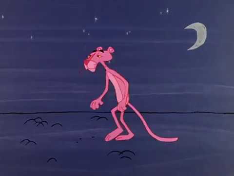 The Pink Panther sneaks into a house to stay the night