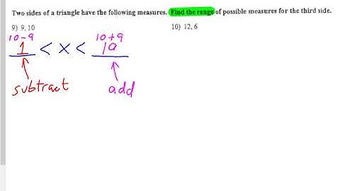 Find range of values for third side of a triangle