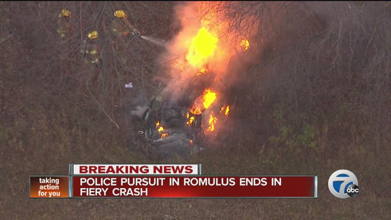 Police pursuit in Romulus ends in fiery crash YouTube
