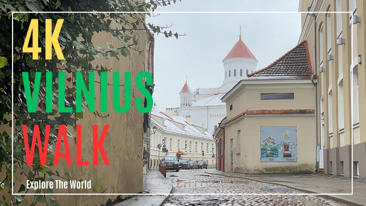 【4K】 Vilnius Snowy Walk - 1 Hour UNESCO Old Town Streets | Lithuania Walking Tour with City Sounds
